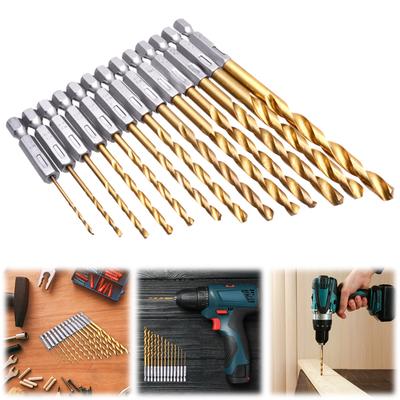 13-teiliges 1/4-Zoll-Sechskant-Bohrer-Set, Schlagschrauber-Spiralbohrer-Set, Titan-Spiral-Sechskant-Bohrer, Hochgeschwindigkeitsstahl-Bohrer-Set