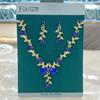 3PC Women's Fashion Trend Small Flower Water Drop Necklace Earrings Jewelry Set Wedding Banquet Party Festival Gift