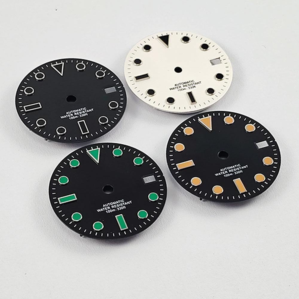 NH35 28,5 mm Bez Logo Sterylna Szlifowana Tarcza Zegarka Bez Luminescencji Biała Czarna Niebieska Zielona Dla NH35A NH36 Srebrne Indeksy Części Tarczy
