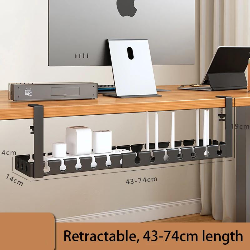 Bandeja de Gerenciamento de Cabos Sob a Mesa, Canaleta Extensível Resistente de Aço para Esconder Cabos Sob a Mesa, Porta-Cabos para Régua de Energia Gerenciamento de Fios