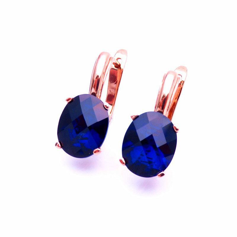 Purple Gold-Plated Rose Gold Inlaid Oval Egg Surface Bluestone Earrings Fashion Temperament Earrings
