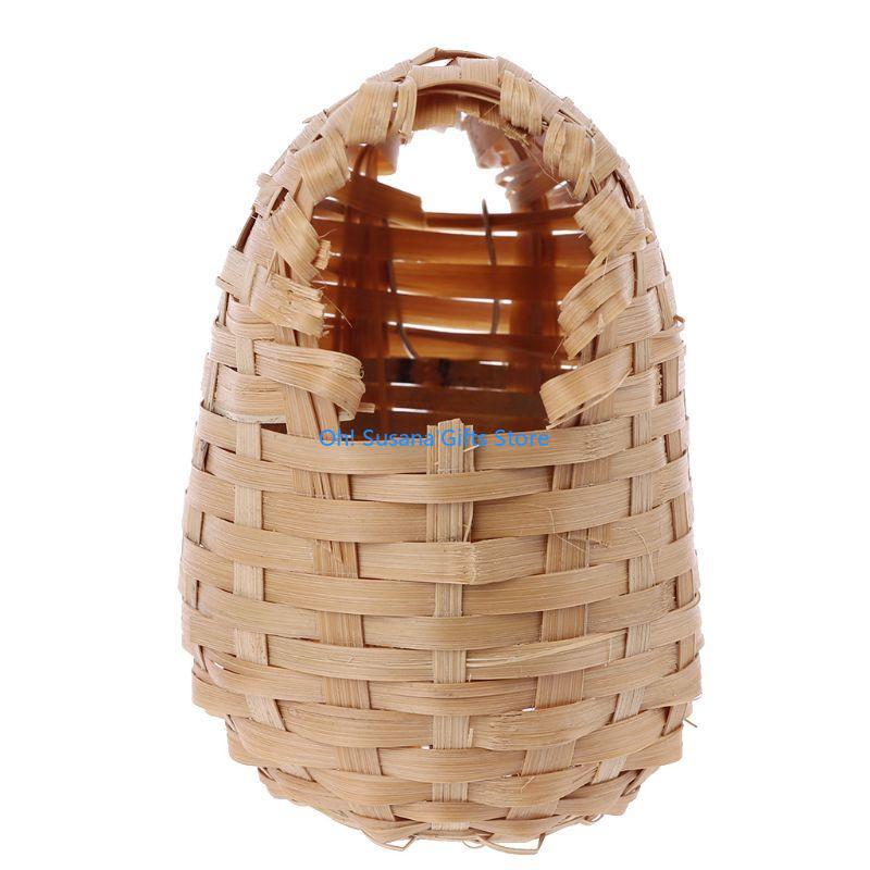 090D Small Bird Nest with Metal Hook Hand-Woven Bird Eco-friendly Natural Bamboo Cage Accessories Hanging Bird Shelter
