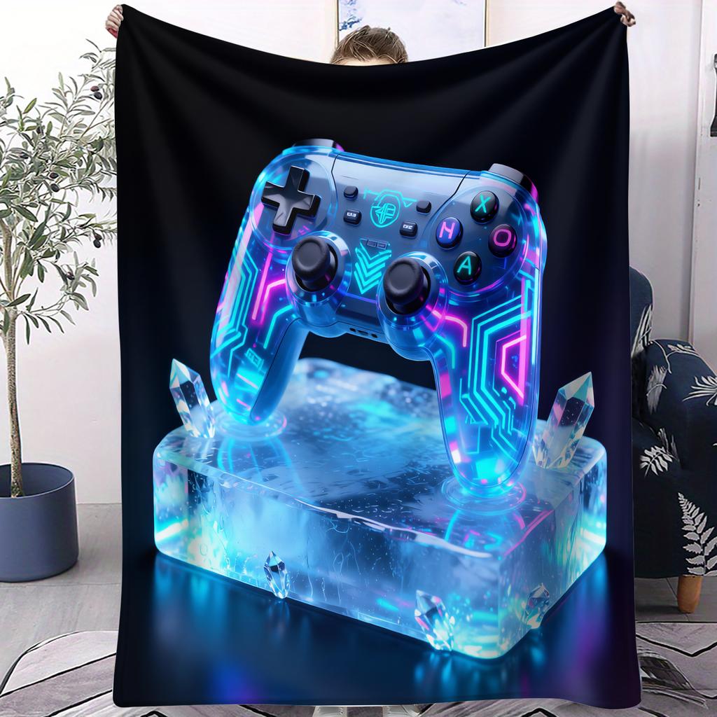 Chic High-end Vibe Game Controller Print Flannel Throw Blanket for Adult Quality Cozy Soft Warm Blanket for Travel Office Home