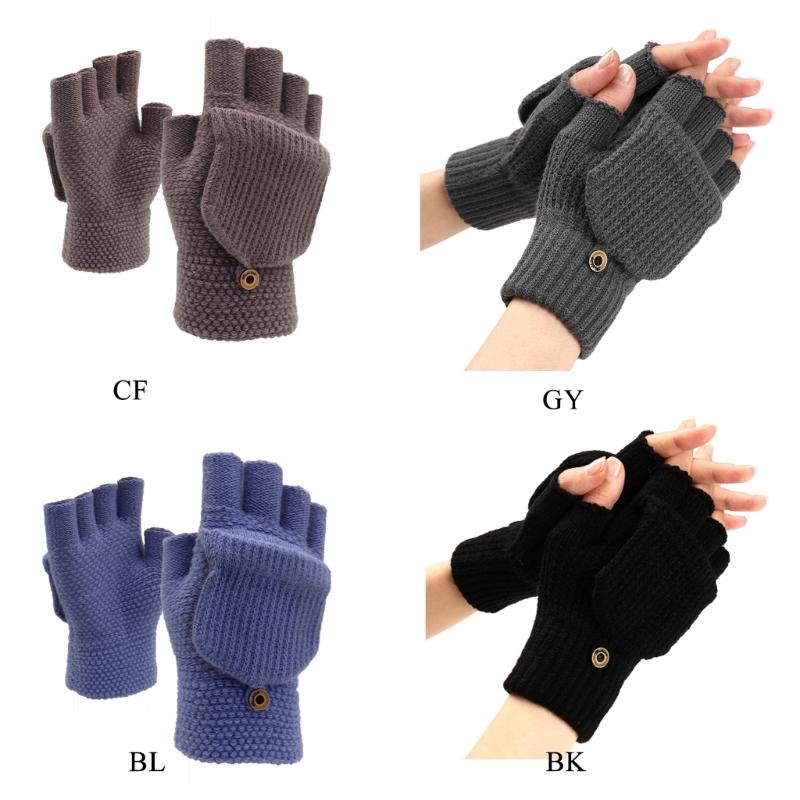 Flip Gloves Men Wool Winter Gloves Touchscreen Gloves Knit Convertible Gloves Touchscreen Mittens Fingerless Gloves