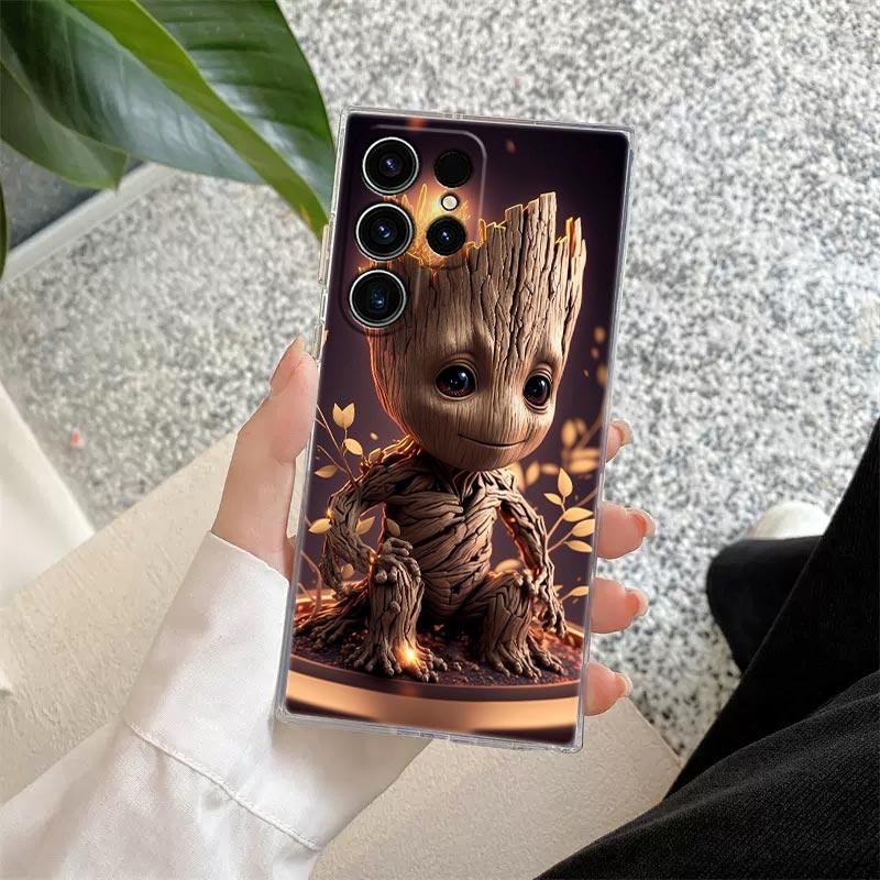 Cute Marvel Baby Groot Rocket Transparent Case For Samsung Galaxy S26 S25 Ultra S24 S22 S26 Plus S20 S23 S21 S25 FE Clear Cover