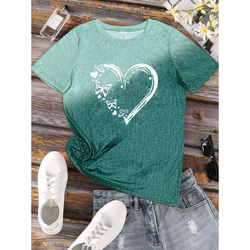 Love Gradient Printed Women's T-shirts Summer Fashion Street Short Sleeve Round Neck Straight Top