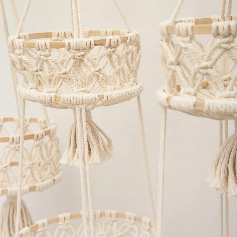 Hand-Woven Cotton Rope Mesh Basket for Kitchen, Fruit, Flowers, Vegetables, and Bohemian Décor.