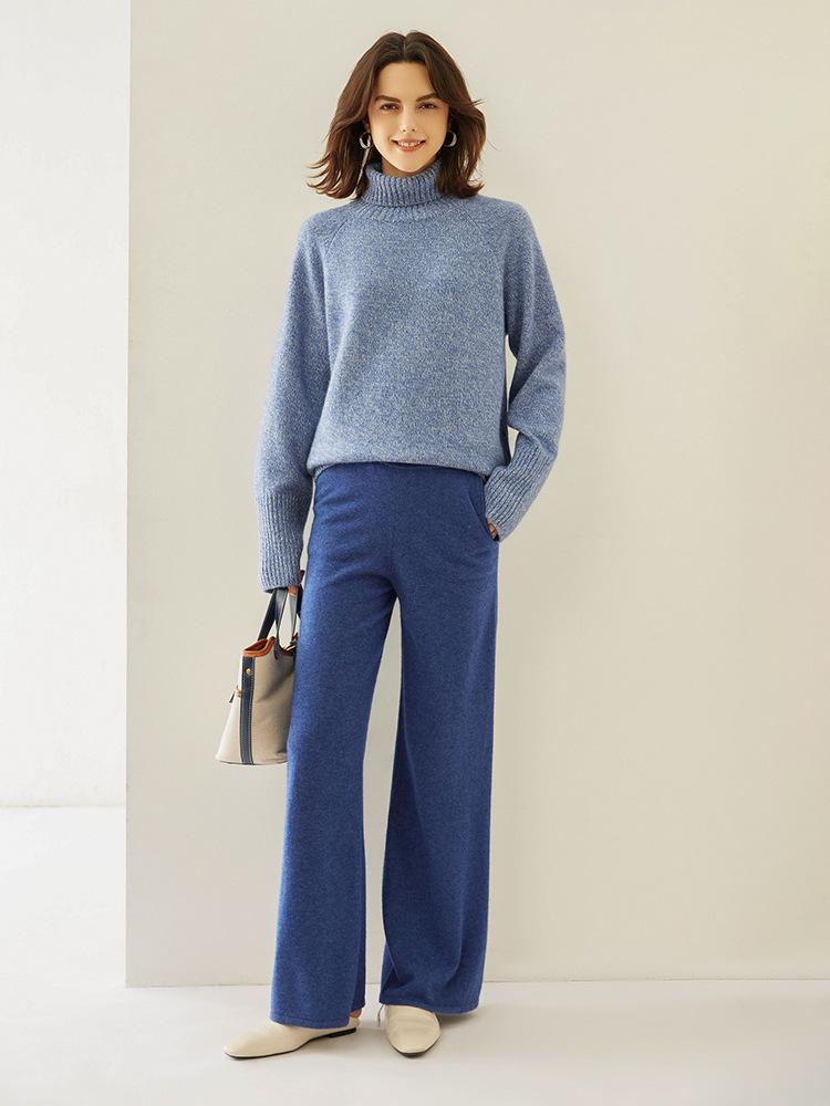 Women's Autumn/Winter High Neck Patterned Cashmere Raglan Sweater