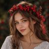 Wine Red Rose Flower Hairband Large Ribbon Wreath Headband Bridal Hair Accessory  Bridesmaid