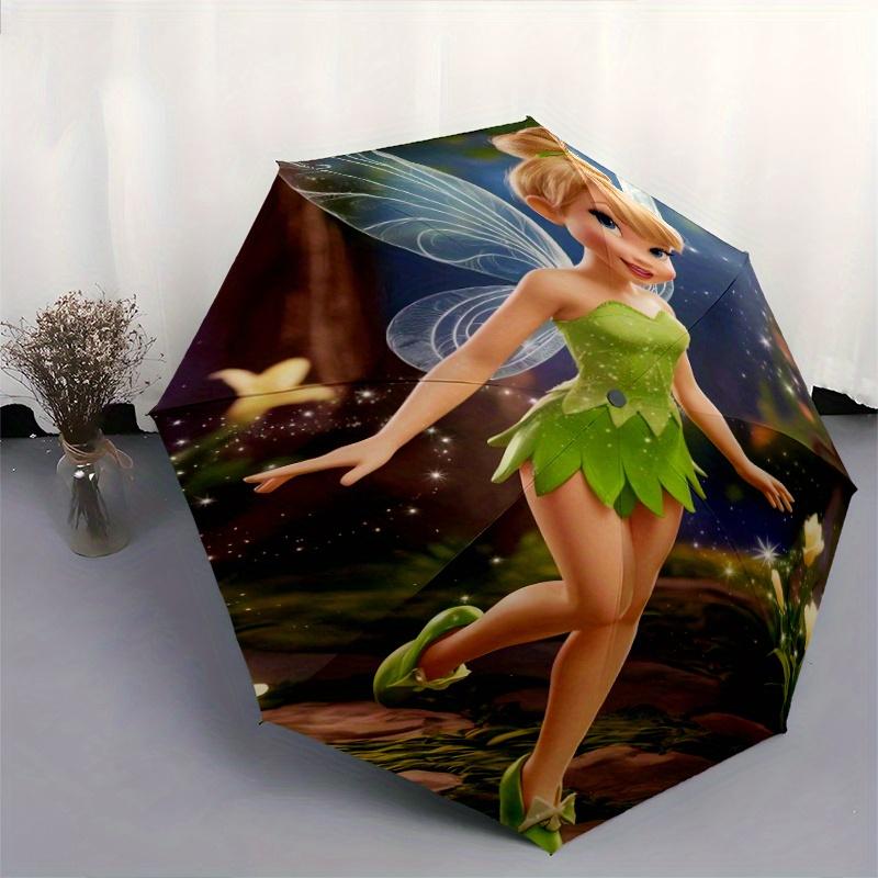 Tinkerbell Fairy Wings Cartoon Umbrella, Portable 3-Fold Compact Umbrella, Suitable for Camping, Hiking and Travel, Ideal Easter Birthday Gi