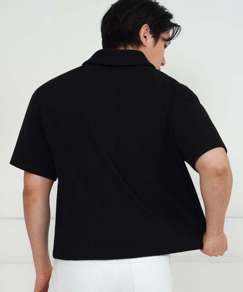 Dibala Automatic Tucking Fake Drop Oversized Half-Zip Polo Shirt Short Sleeve T-Shirt