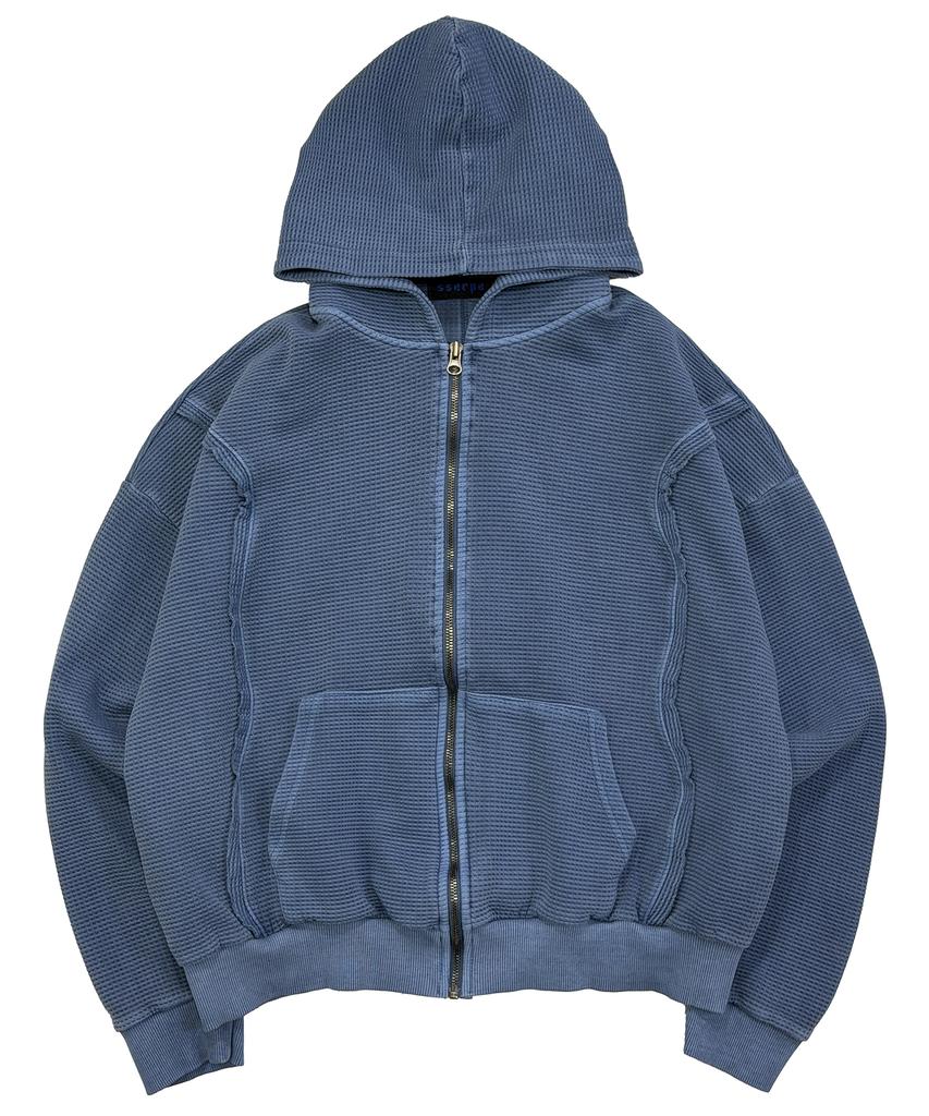 Sserpe Raw Pigment Waffle Zip-Up Hoodie Blue