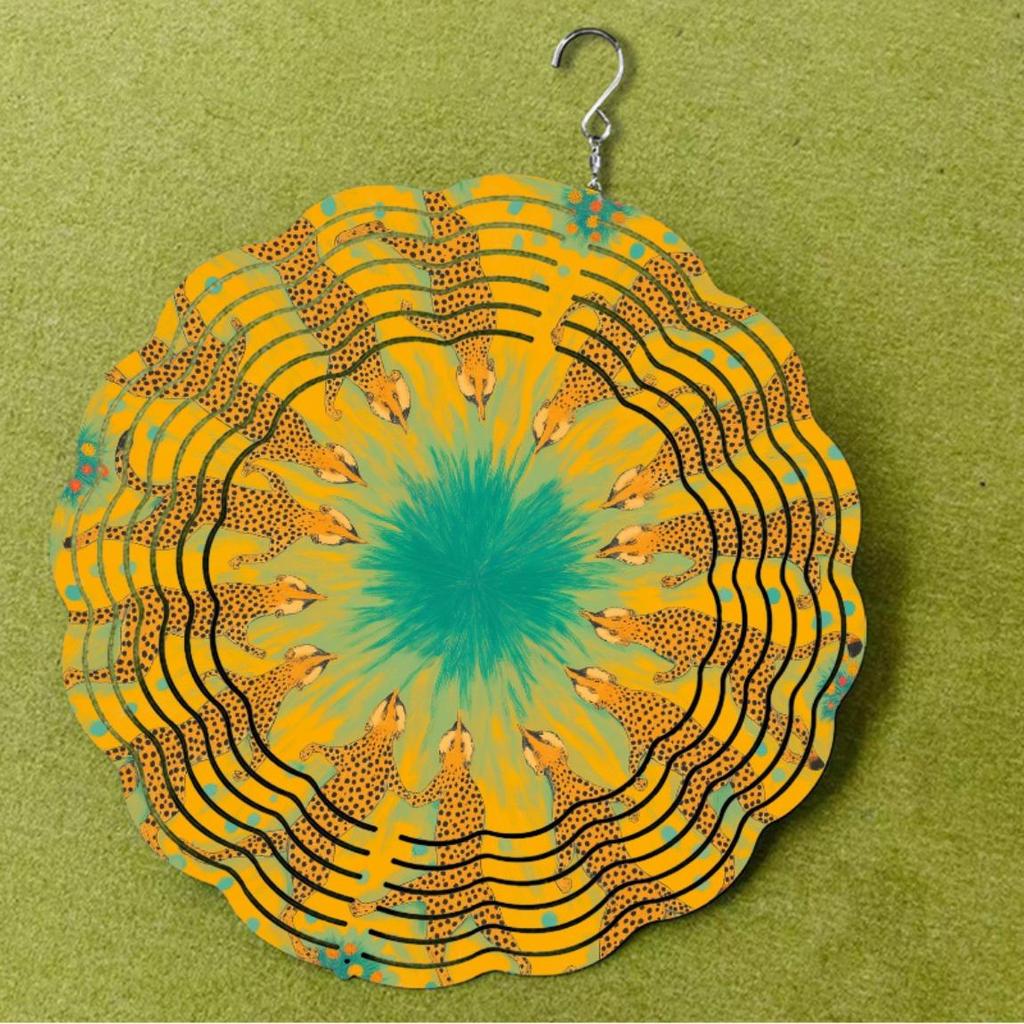 Vibrant Leopard Floral Wind Chime 10 Inch Metal Rotating 360 Degree for Garden Balcony Decor All Season Holiday Gift