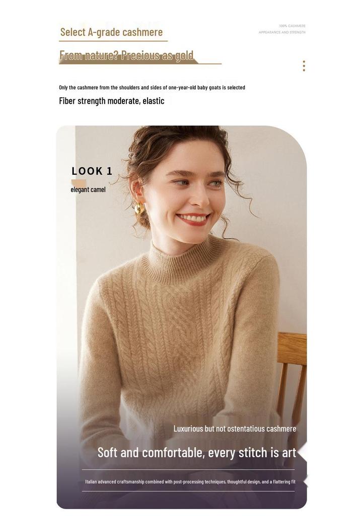 High Neck Cashmere Sweater - Loose Fit Solid Color Knit for Autumn and Winter