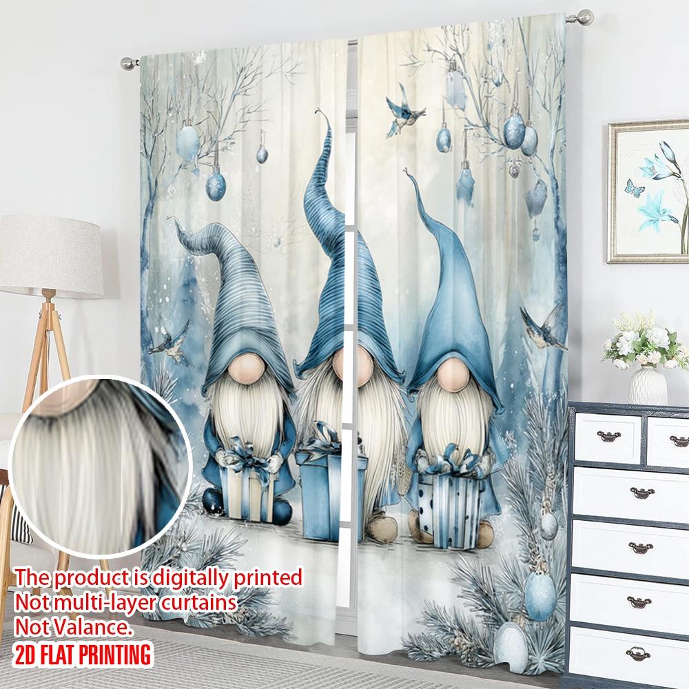 2pcs 2D flat printing Merry Christmas Curtains Christmas Gnomes Winter Snow_a Digital Printed Polyester Drapes Family Party for