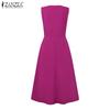 ZANZEA Womens Summer Casual V-Neck Solid Color Sleeveless Dress