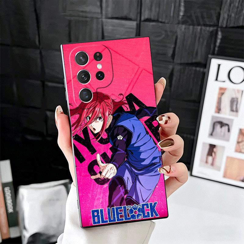 Blue L-Locks Chigiri Hyoma Soft Phone Case for Samsung Galaxy S26 S25 Edge S24 Ultra S23 Plus S22 S21 FE S20 Black Cover Back Sh