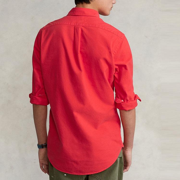 Polo Ralph Lauren Solid Color Polo Collar Long Sleeve Shirt Men shirts Red RL14548-600