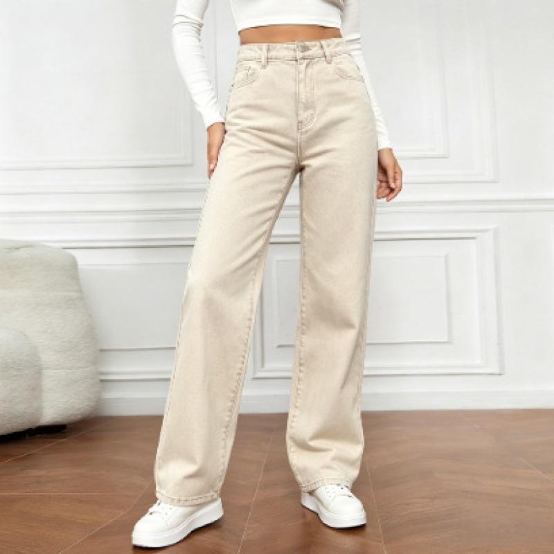 Damen Sommer Lässige High-Waist Weitbeinige Jeans