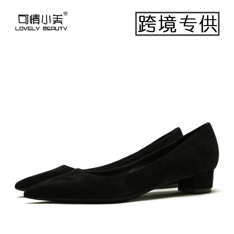 Sexy pointed thick heel comfortable heel high heels suede black single shoes women