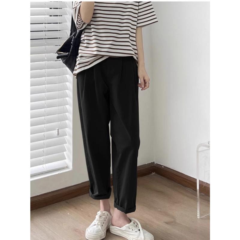 

Брюки для беременных Весенне-летняя одежда Большой размер Поддержка живота Повседневные Прямые Широкие брюки XL чёрный