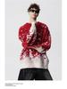 Men's Trendy Red Gradient Snowflake Sweater - Loose Fit, Casual Round Neck, Long Sleeve, Color Block Knitted Top