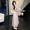 New French temperament pink sleeveless suspender dress, generous and decent in summer, beautiful waist dress