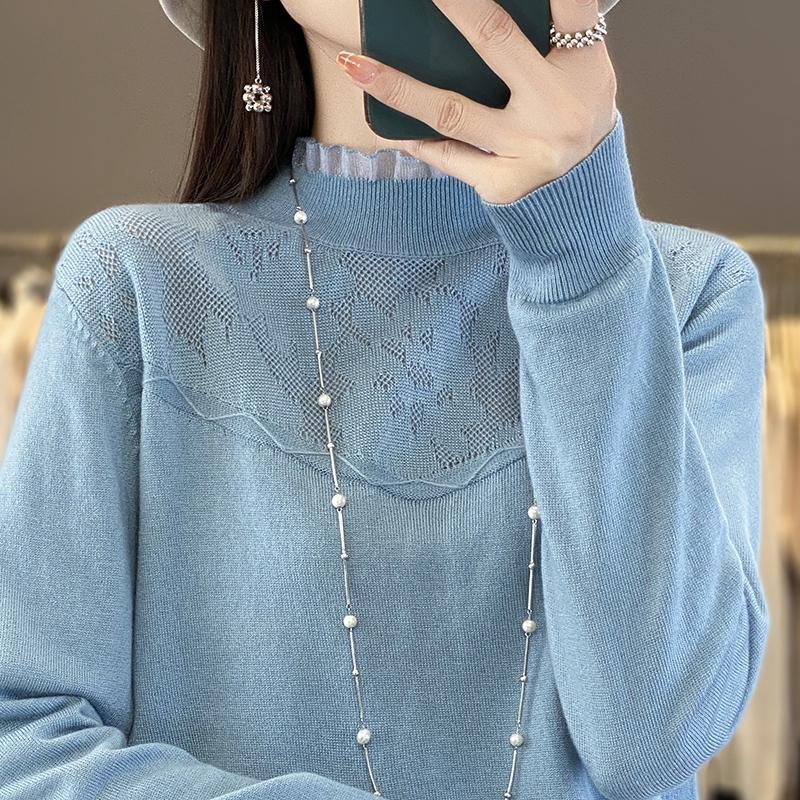 Damen Kaschmirpullover Qinghe Kaschmir 50% Wolle 50% Maulbeerseide Damen Herbst und Winter Kaschmir Pullover Weich und Warm