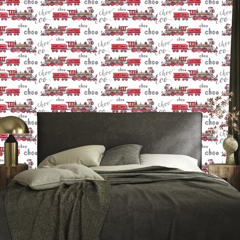 Steam locomotive wallpaper in watercolor style for living room and bedroom 50x1000