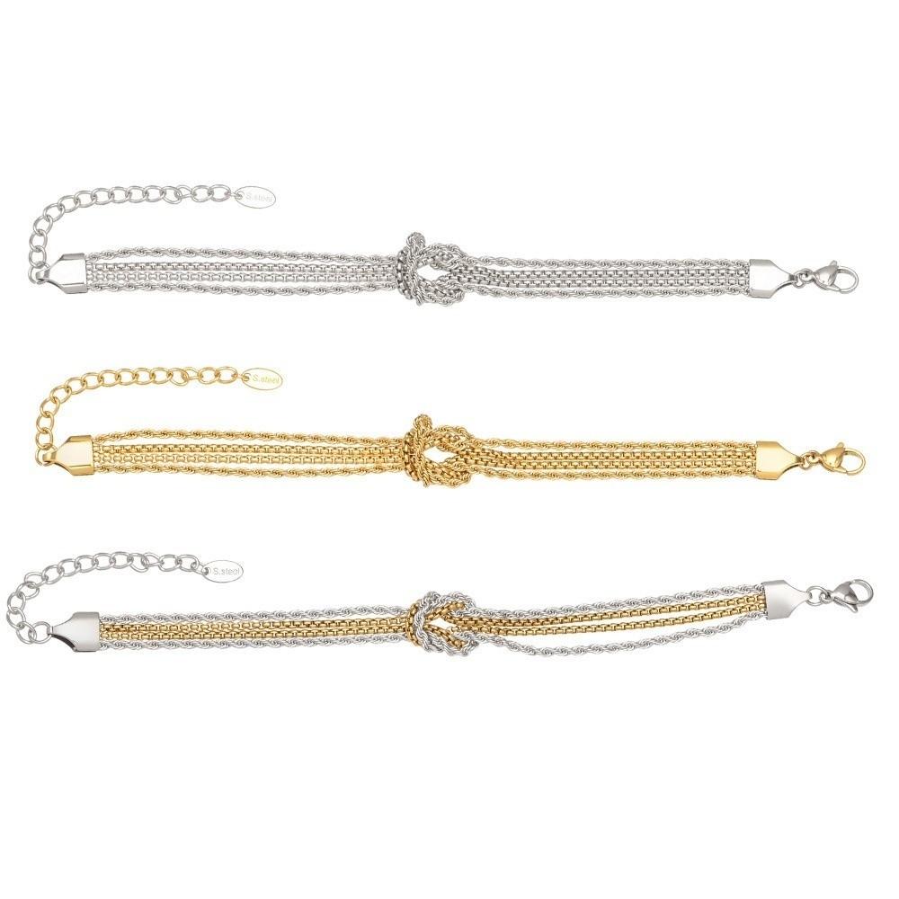 18K Gold Plated Love Knot Bracelet 4 String Twisted Knot Charm Bracelet Daily Wear