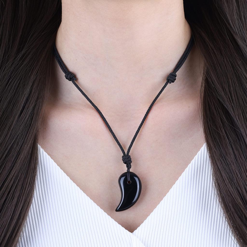Koai Obsidian Amulet Magatama Adjustable for Men and Women Necklace, Length,
