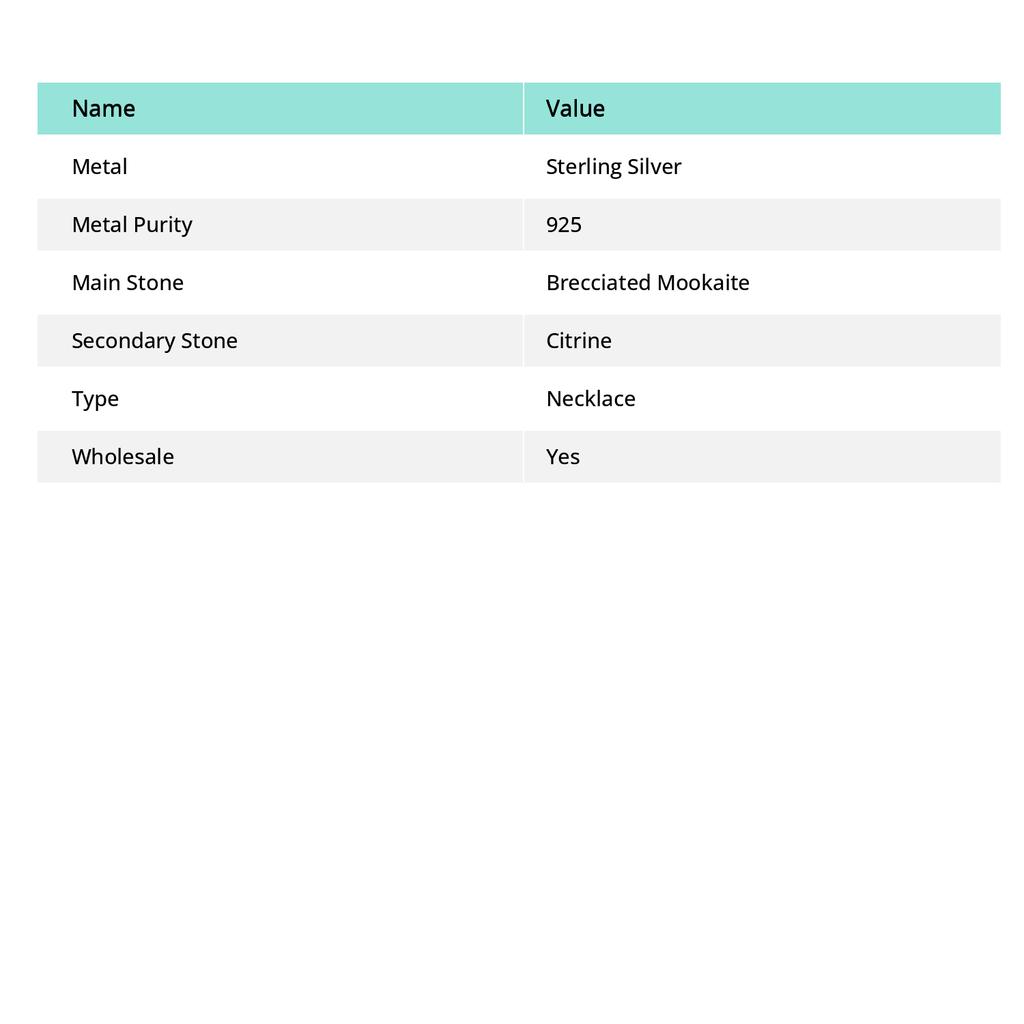 Brecciated Mookaite, Citrine Gemstone 925 Sterling Silver Necklace 18"