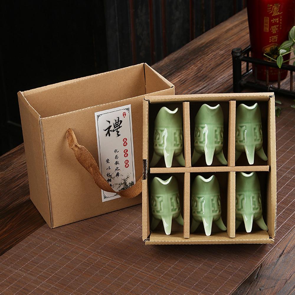 6pcs/set, Antique Ceramic Imperial Wine Cup, Chinese Style Liquor Glass, Gift Box Packaging Celadon Wine Cup, Ceramic Wine Set