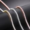 Single Row Zircon Tennis Necklace Street Hip Hop Necklace Full Diamond Copper Gold Plated Handmade Chain Tennis Chain