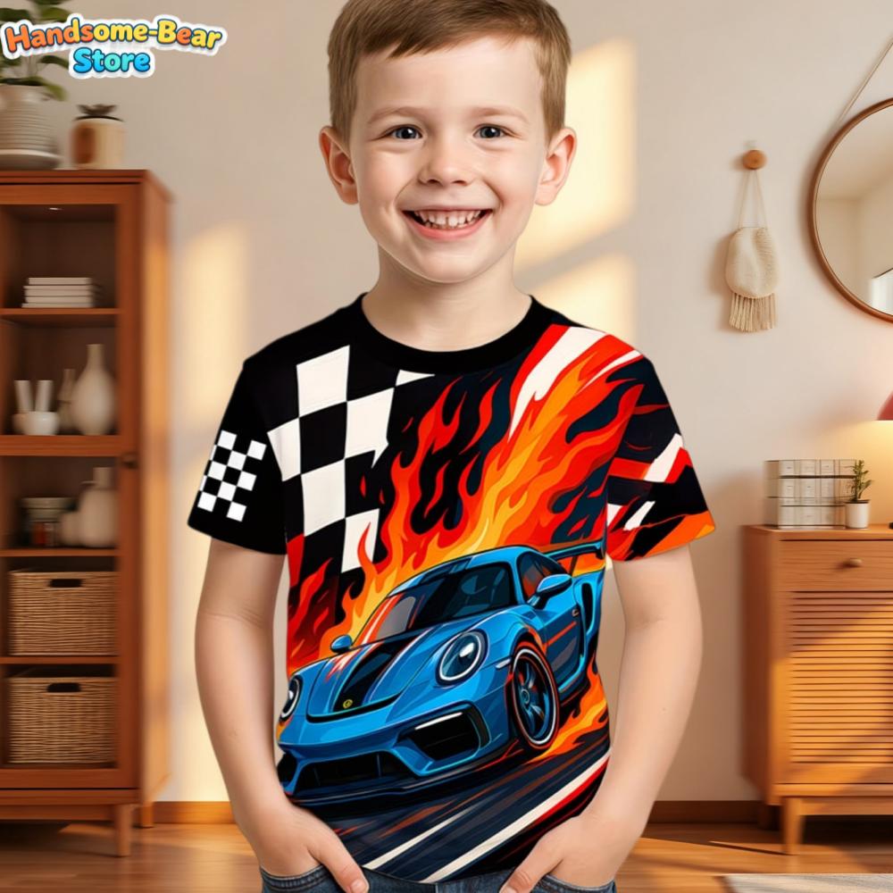 Kids Clothes Boys Tshirt Short Sleeve Stylish Car Racing Graphic T Shirts Children Summer Clothes Casual Streetwear Boys Clothes