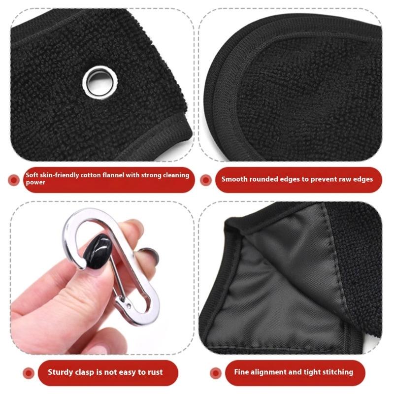 Golf Towel with Carabiner Hook Microfiber Double-Sided Velvets Black Cotton for Active Player