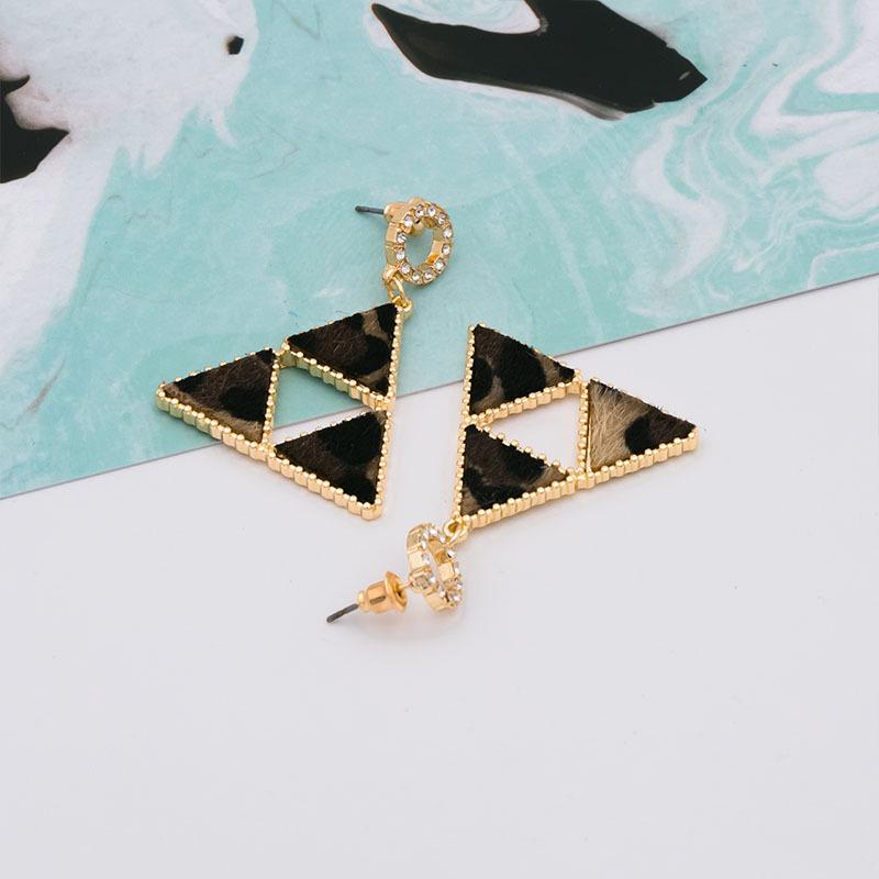 Trendy Leopard Print Geometric Stud Earrings - Japanese Korean Style, Versatile and Fashionable for Women