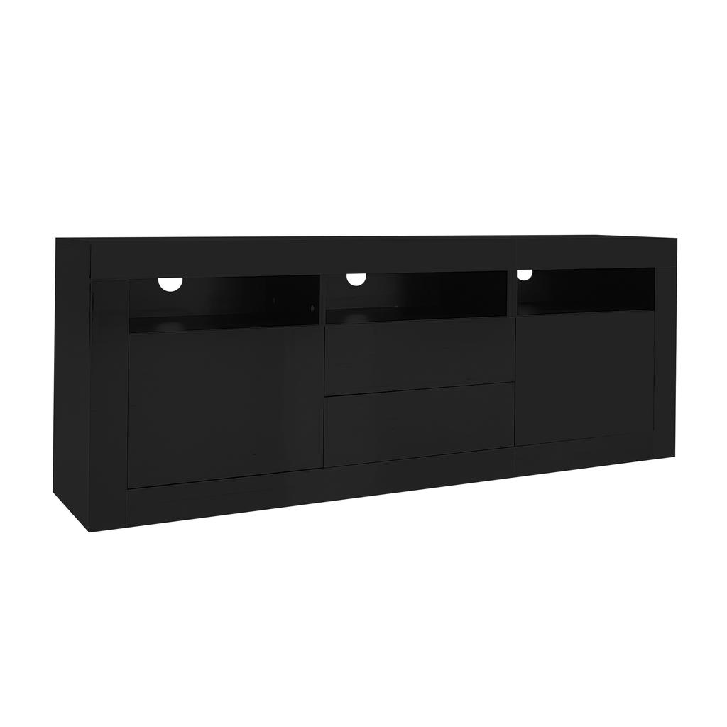 Mobile TV Alto Lucido 160*35*60cm con Illuminazione LED, 3 Scomparti Aperti, 2 Ante, 2 Cassetti, Controllo App Smart, per TV da 70 Pollici, Supporto TV Alto Lucido