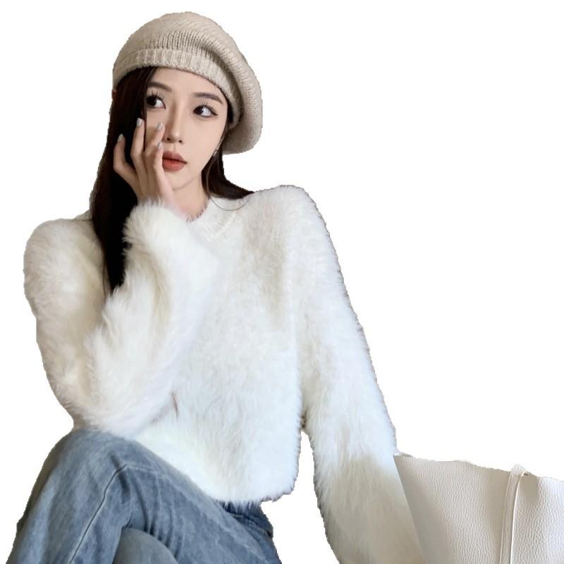 Black Gentle Wind Soft Waxy Sweater Women's Autumn and Winter Knitted Sweater Niche Loose Small Short Lazy Clothes