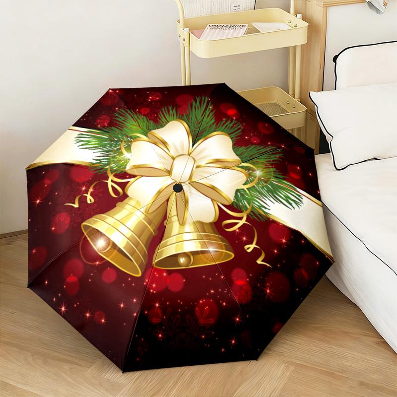 Christmas gifts, bells, Santa Claus, snowman, Christmas tree umbrella, home essential, wrought iron tri-fold portable all-season outdoor umbrella H26