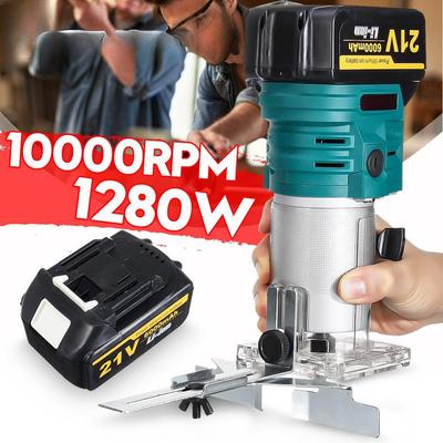 1280W 21V Cordless Electric Trimmer Woodworking Engraving Slotting Trimming Milling Machine Wood Router