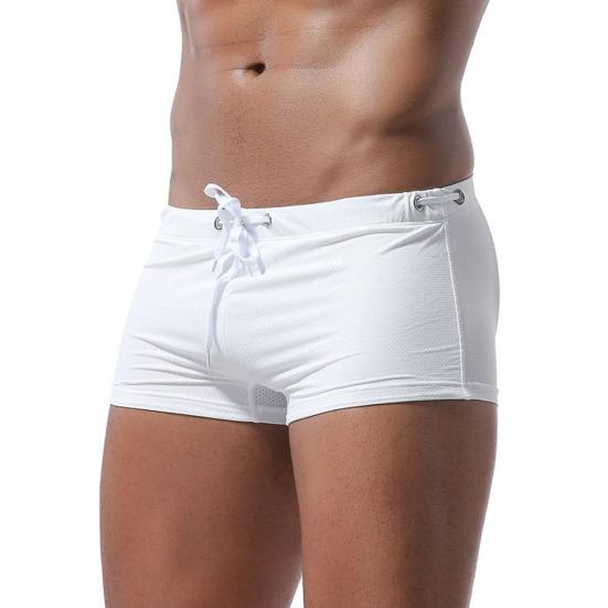 Summer Men Swim Shorts Low-rise Solid Color Beach Tight Swimming Trunks