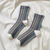 Women's Retro Ethnic Style Color Block Striped Mid-Calf Socks for Spring and Autumn