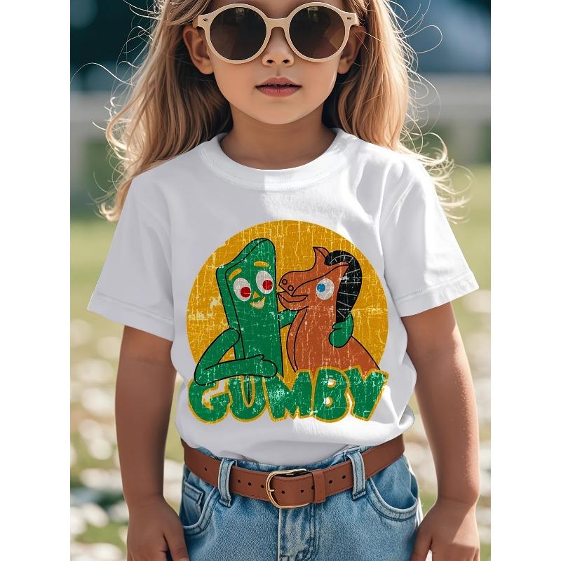 Европейские размеры Винтажная футболка с графическим принтом Gumby для детей с изображением Gumby и Pokey, модный выбор для малышей 98cm