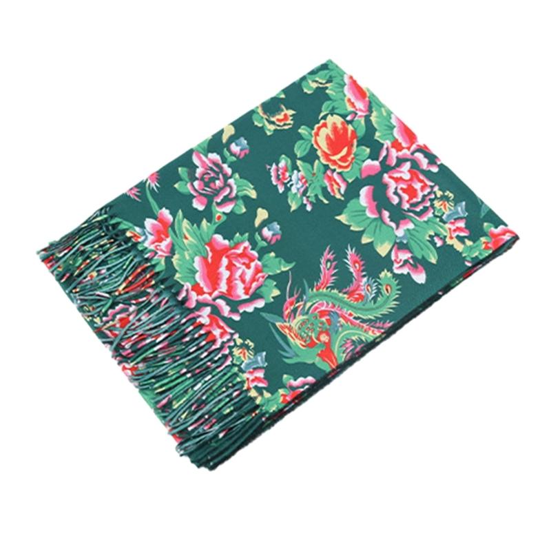 

Winter Warm Ethnic Tassels Scarf for Women Northeast Big Flower Scarves Outdoor Activity Shawl Scarf Fashion Accessories