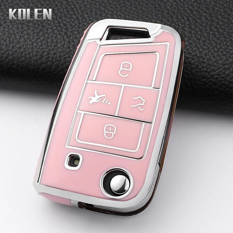 

For Vw Polo Skoda Octavia A7 Kodiaq Seat Ateca Leon Golf 7 Mk7 Vii Tiguan Tpu Car Flip Key Case Cover Protected Fob Accessories