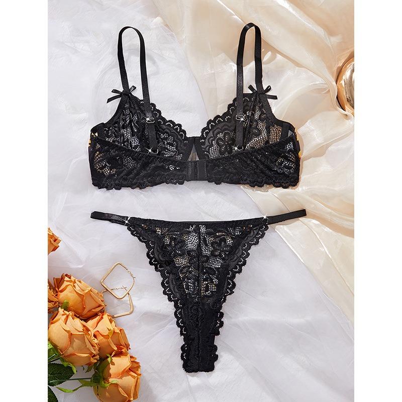 New exy bra set sunflower embroidery printed lace semi-perspective sexy lingerie set