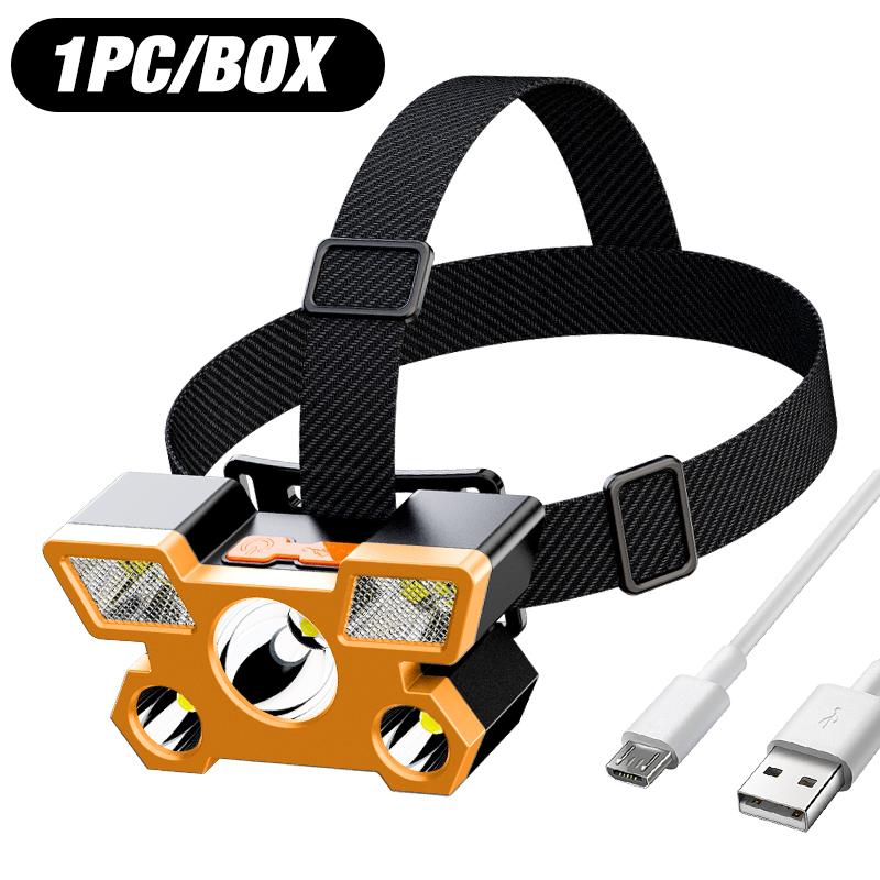 LED Strong Light Five Headed Outdoor Waterproof Fishing Light USB Rechargeable Ultra Bright Head Mounted Flashlight