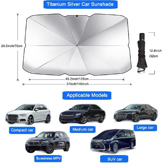 Auto-Windschutzscheiben-Sonnenschirm-Regenschirm, Faltbarer UV-Schutz & Hitzereflektor, Einziehbarer Frontscheiben-Sonnenschirm-Schirm (57 *