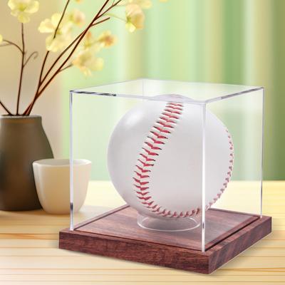 Baseball Display Case Acrylic Baseball Holder Display Box Clear Sports Souvenirs Organizer with Wooden Base for Tennis Golf